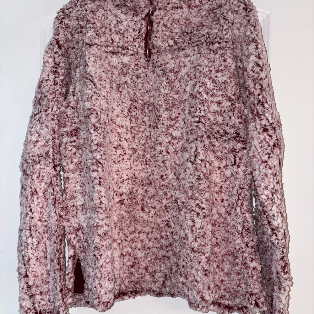 Sherpa pullover with pockets burgundy s/m